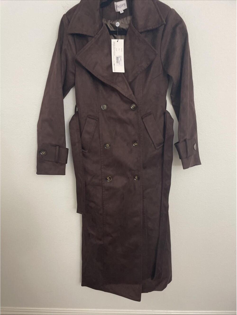 SNDYS Sutton Faux Suede Trench Coat brown size XS NWT $188msrp - Picture 6 of 10